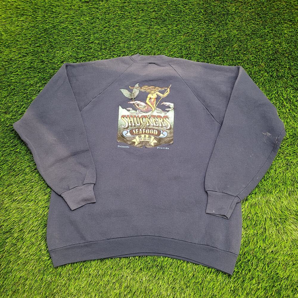 Vintage Shuckers Seafood Bar Sweatshirt XL 23x26 Faded USA
